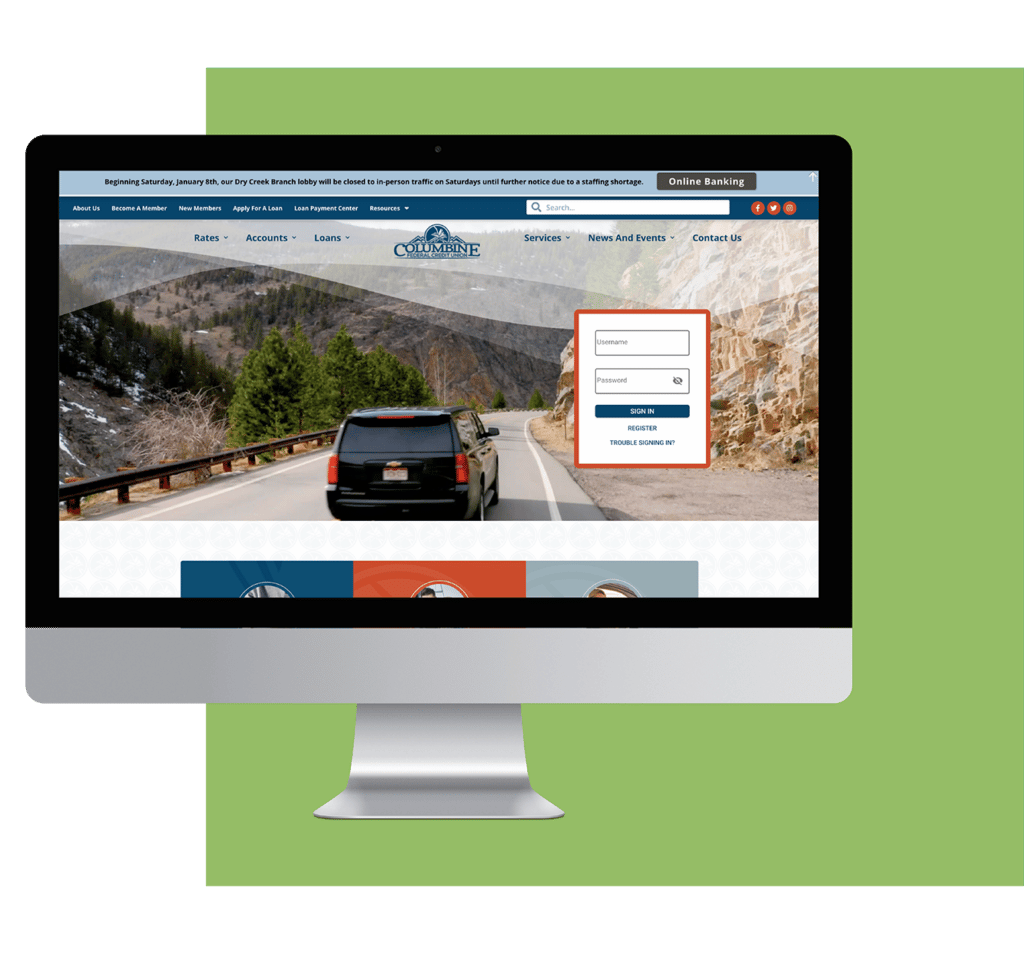 Columbine Federal Credit Union website on desktop